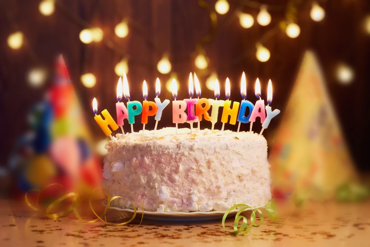 birthday cake with happy birthday candles